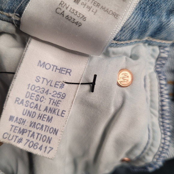 MOTHER Jeans 25 Blue The Rascal Ankle Undone Hem Distressed Vacation Temptation - Picture 11 of 15